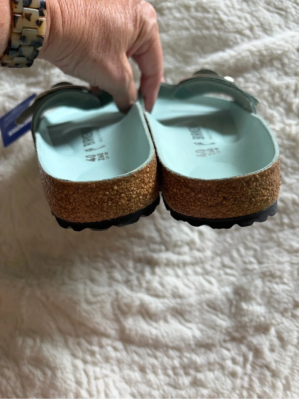 Birkenstock Madrid Big Buckle Natural Leather Patent High-Shine Surf Green